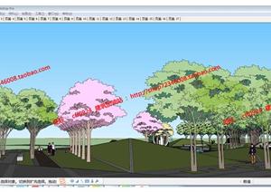 某现代风格小广场绿地景观设计SU(草图大师)模型素材