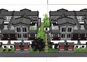 某中式联排别墅建筑设计SU(草图大师)模型