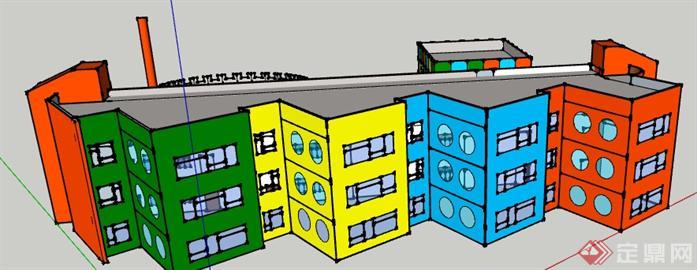 某现代色彩风格幼儿园建筑设计SU模型(1)