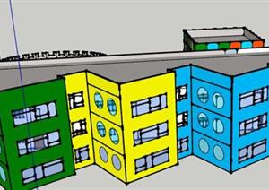 某现代色彩风格幼儿园建筑设计SU(草图大师)模型