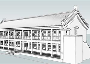 某中式二层办公楼建筑设计SU(草图大师)模型