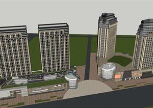 某新古典风格商业广场建筑设计方案+SU(草图大师)精致模型