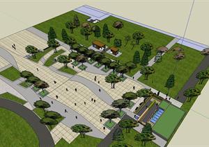 某公园景观及公共厕所建筑设计SU(草图大师)模型