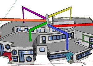 某风车形幼儿园单体建筑设计SU(草图大师)模型