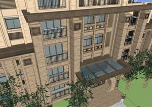 某新古典风格售楼会所+高层公寓建筑设计SU(草图大师)模型