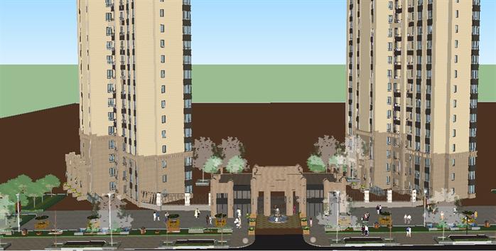 某新古典风格公馆入口、高层公寓建筑设计方案SU模型(2)