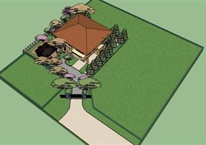 某现代别墅建筑及庭院景观设计方案SU(草图大师)模型