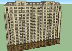某新古典高层公寓建筑设计方案SU(草图大师)模型1