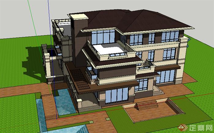 某新古典独栋别墅建筑设计方案SU模型(2)