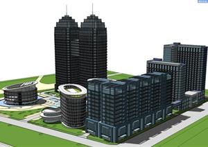 多个办公楼建筑设计SU(草图大师)模型2