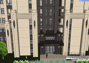 某新古典风格超高层公寓建筑设计SU(草图大师)模型（带入户景观方案）
