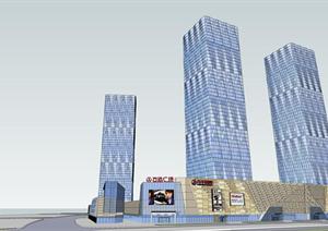 某现代国际影剧城、商业综合体建筑设计方案SU(草图大师)模型（附CAD总平面图）