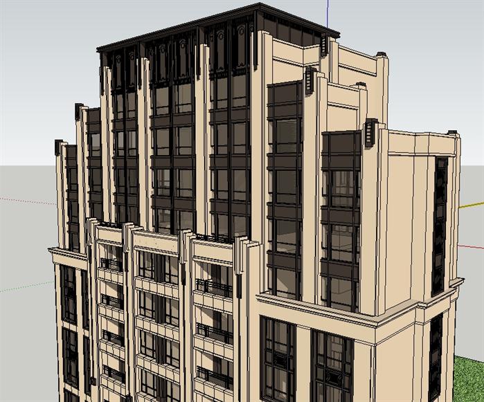 某新古典高层公寓建筑设计方案SU模型（带入口水景方案）(2)