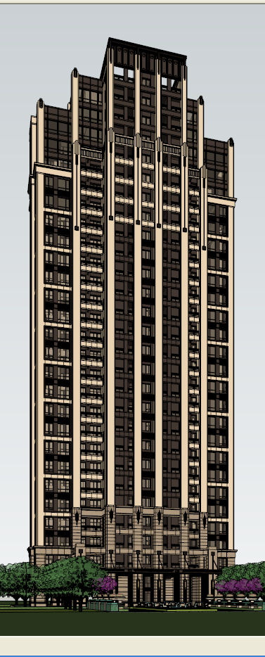 某新古典高层公寓建筑设计方案SU模型（带入口水景方案）(3)