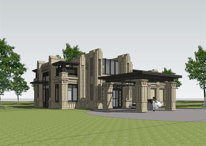 常州某新古典会所建筑设计方案SU模型(1)