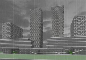 现代办公 商业综合大厦建筑方案二SU(草图大师)精致模型