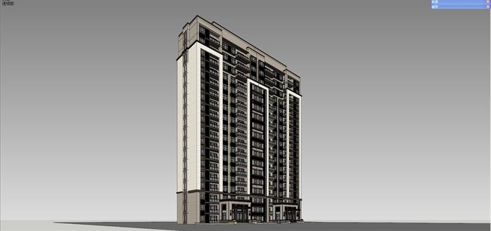 新中式一梯两户高层公寓SU精致模型（含户型平面）(3)