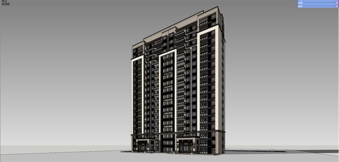 新中式一梯两户高层公寓SU精致模型（含户型平面）(4)
