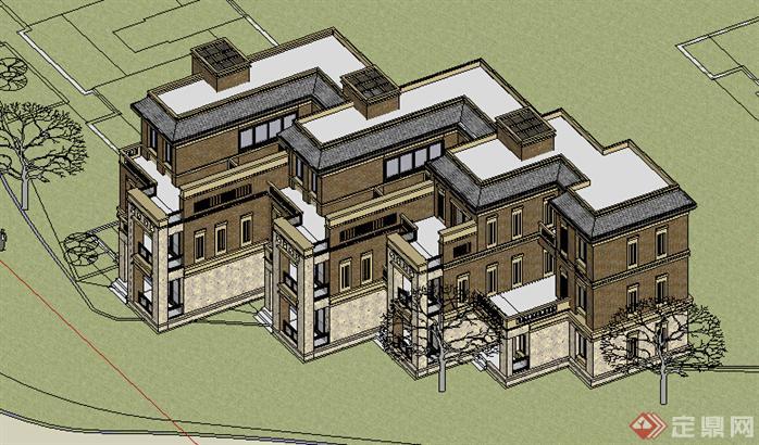 某新古典风格联排别墅建筑设计方案SU模型(2)