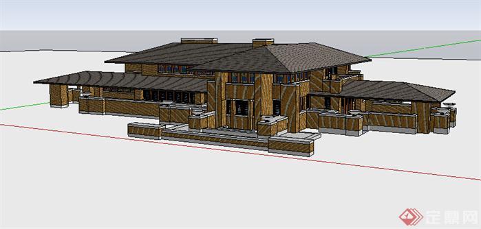 某新古典风格独栋别墅建筑设计方案SU模型(1)