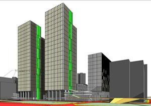 某现代办公+商业综合大厦建筑设计SU(草图大师)模型
