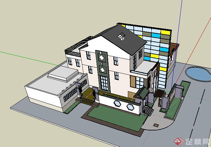 某现代独栋别墅建筑设计方案SU模型5(2)