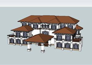 某欧式现代风格别墅建筑设计SU(草图大师)模型素材