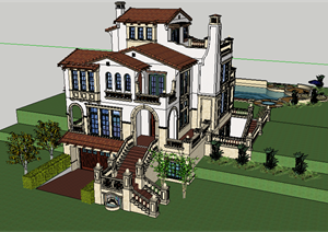 某欧式现代风格别墅建筑设计SU(草图大师)模型素材2