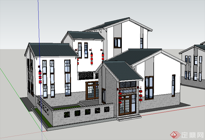 某古典中式风格别墅建筑设计SU模型素材(1)