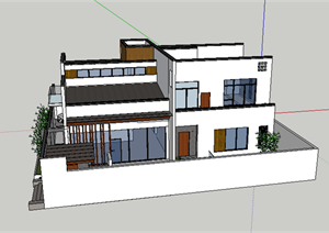 某现代风格独栋别墅建筑设计SU(草图大师)模型素材22