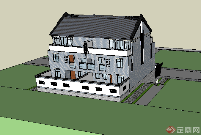 某古典中式风格独栋别墅建筑设计SU模型素材28(2)