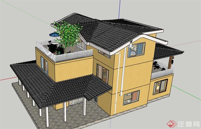 某中西混搭风格别墅建筑设计SU模型(1)