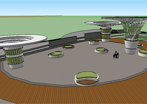 某现代风格圆形下沉广场景观设计SU(草图大师)模型素材