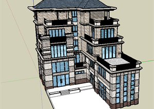 某现代风格独栋别墅建筑设计SU(草图大师)模型素材40