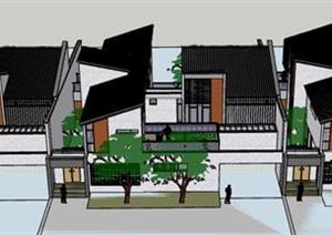某三拼别墅建筑设计SU(草图大师)模型