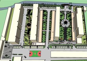 某并排住宅楼中央广场景观设计SU(草图大师)模型