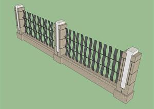 某现代风格园林围墙设计SU(草图大师)模型素材
