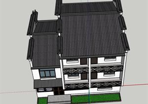 某新中式独栋别墅建筑设计SU(草图大师)模型
