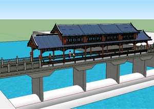 某现代风格廊桥园桥设计SU(草图大师)模型素材