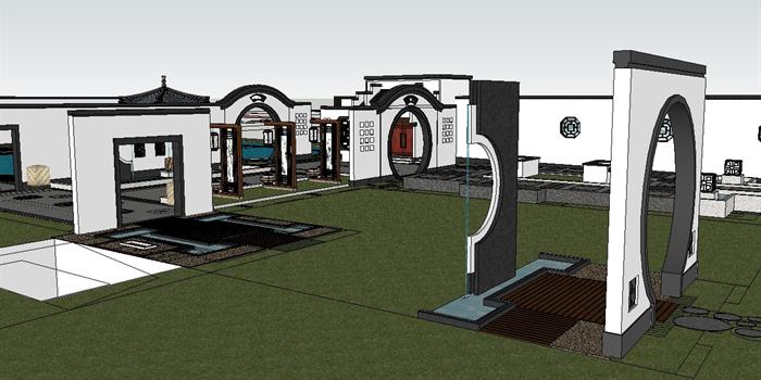 某新中式别墅庭院景观设计SU模型