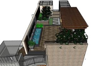 某新中式屋顶花园景观设计SU(草图大师)模型
