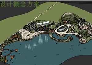 某滨水城市景观规划设计SU(草图大师)模型