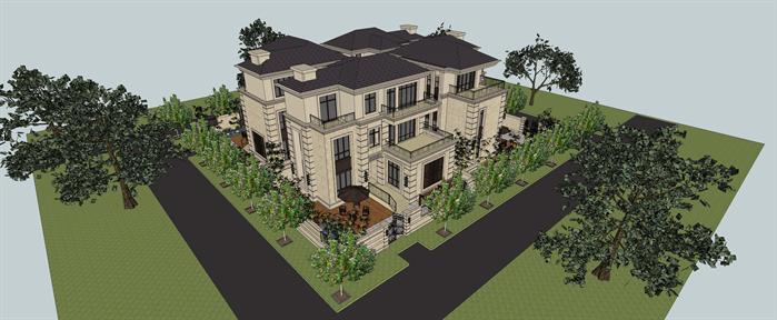 某新古典风格别墅建筑设计SU模型素材2