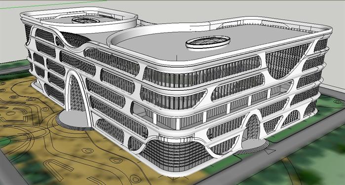 某超现代办公大楼建筑设计SU模型素材（含效果图）