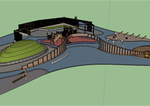 某现代风格小广场绿地景观设计SU(草图大师)模型素材2