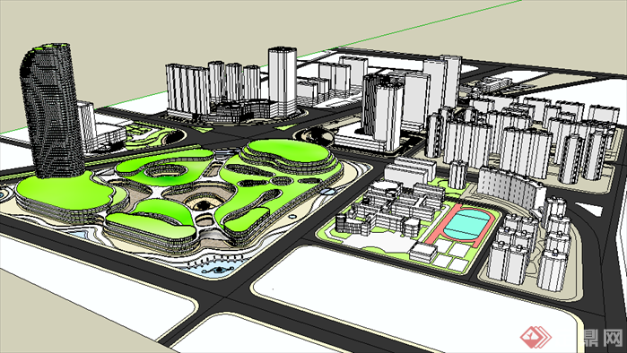某现代风格城市规划设计SU模型素材(1)