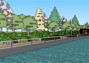 某现代风格滨水公园景观规划设计SU(草图大师)模型素材2