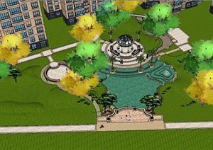 某住宅区中央广场和水景景观设计SU(草图大师)模型