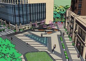 某现代风格商业居住步行街综合建筑设计SU(草图大师)模型（含景观）