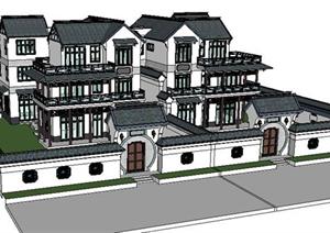 某现代中式独栋别墅建筑设计方案SU(草图大师)模型2